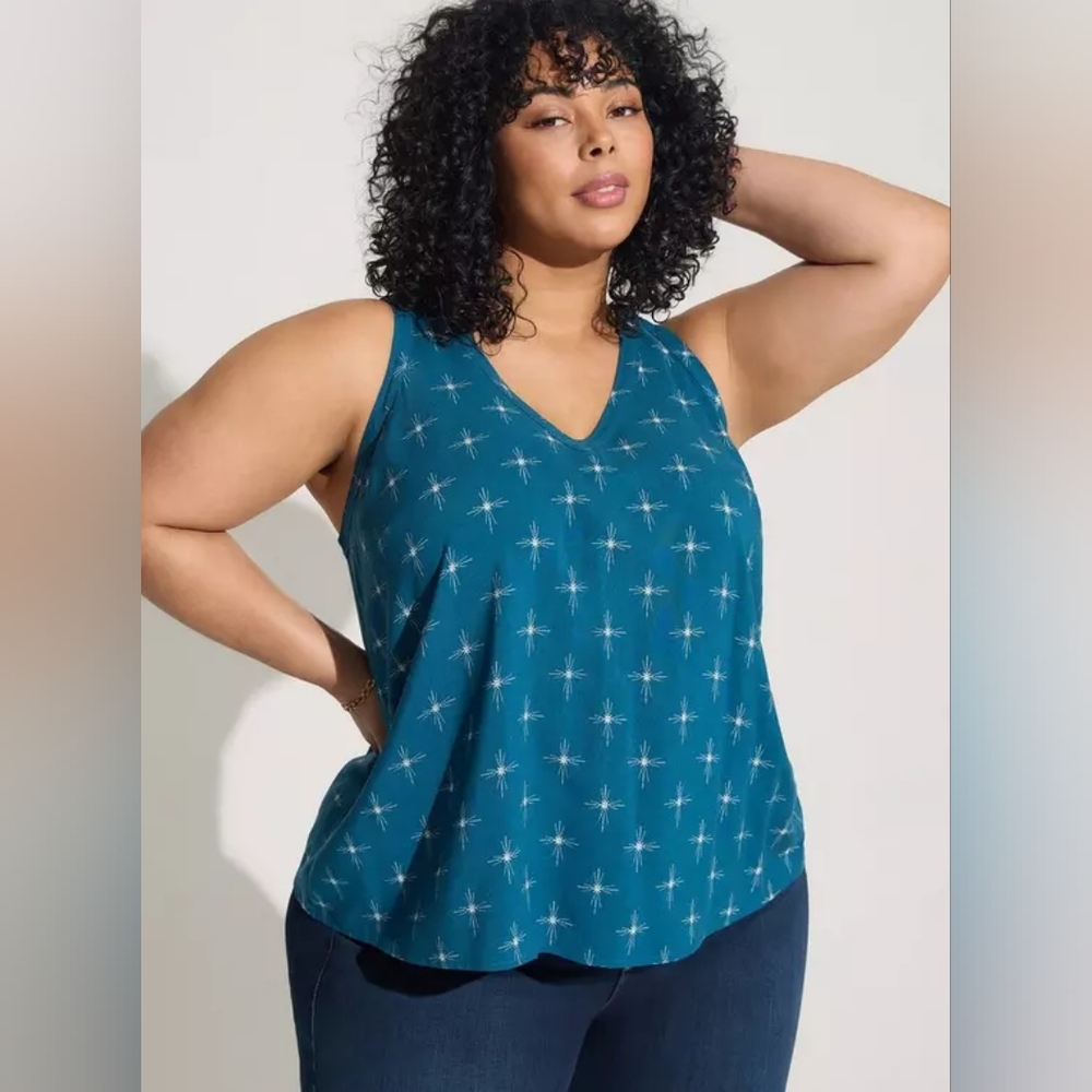 Torrid Blue Challis Stitch Detail Tank Plus Size 0x 0